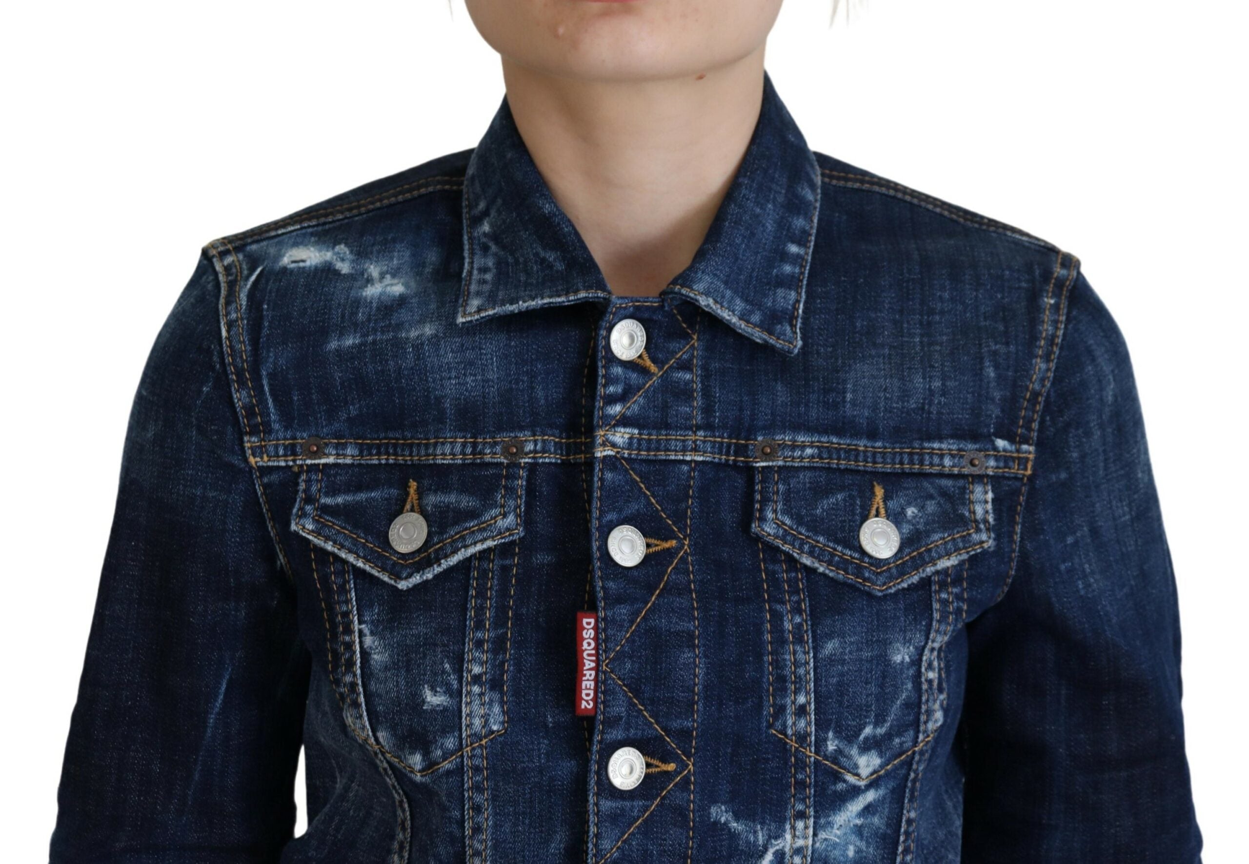 Dsquared² Mavi Simge Baskılı Yıpranmış Kot Ceket